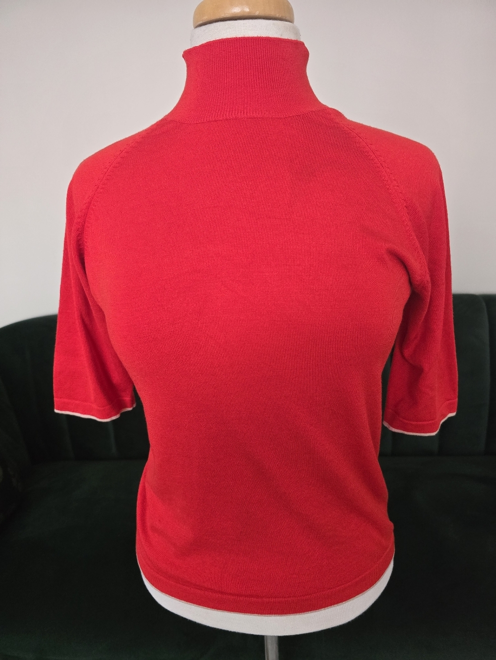 Women’s Orange Short-Sleeve Mock Neck Sweater Top Silk Soft Size L